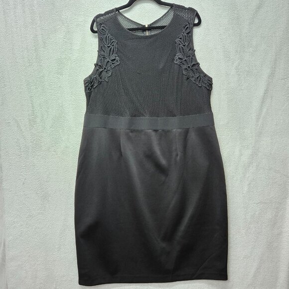 Ashley Graham Beyond 20W LBD Plus Size Black Bodycon Dress Mesh Knee Length Shea - Picture 1 of 11